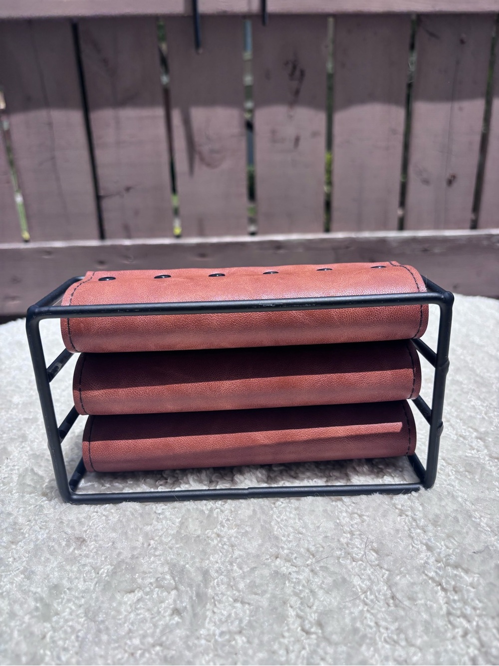 Rust Brown Leather Letter Holder with Black Metal Frame - Picture 6 of 6